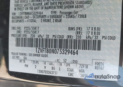 2007 Ford Mustang V6 Deluxe/V6 Premium z USA, uszkodzony, nr VIN 1ZVFT80N075329464